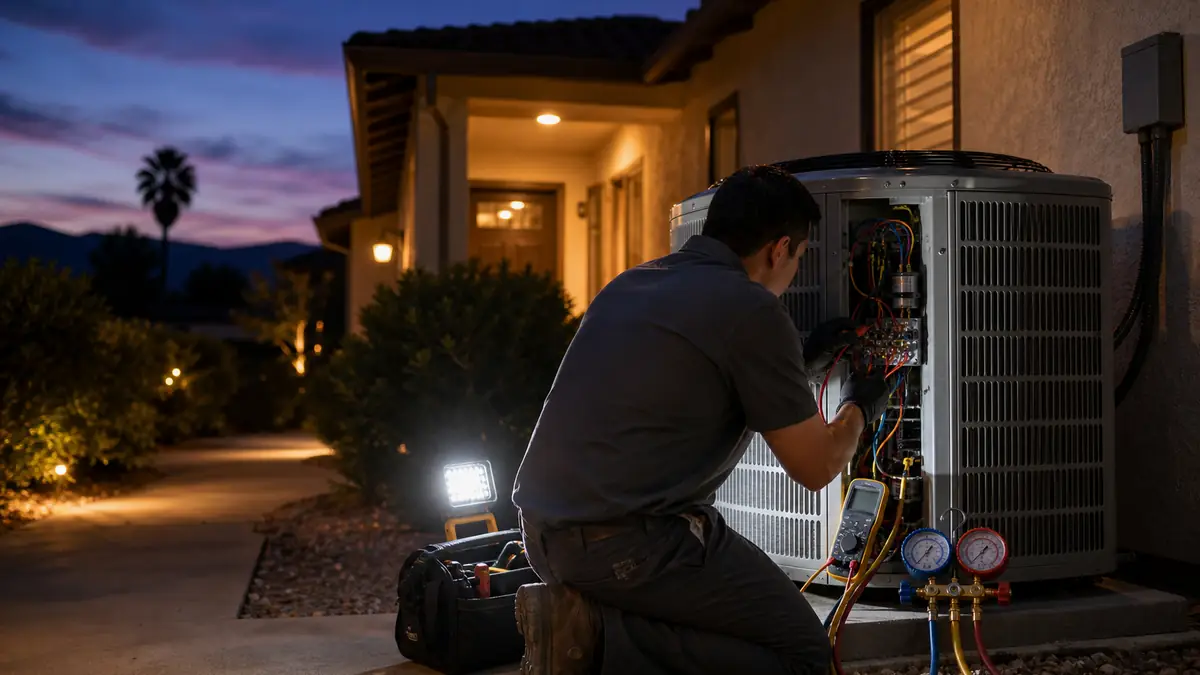 Illustration of Trane condenser AC repair and capacitor testing in Arcadia, CA